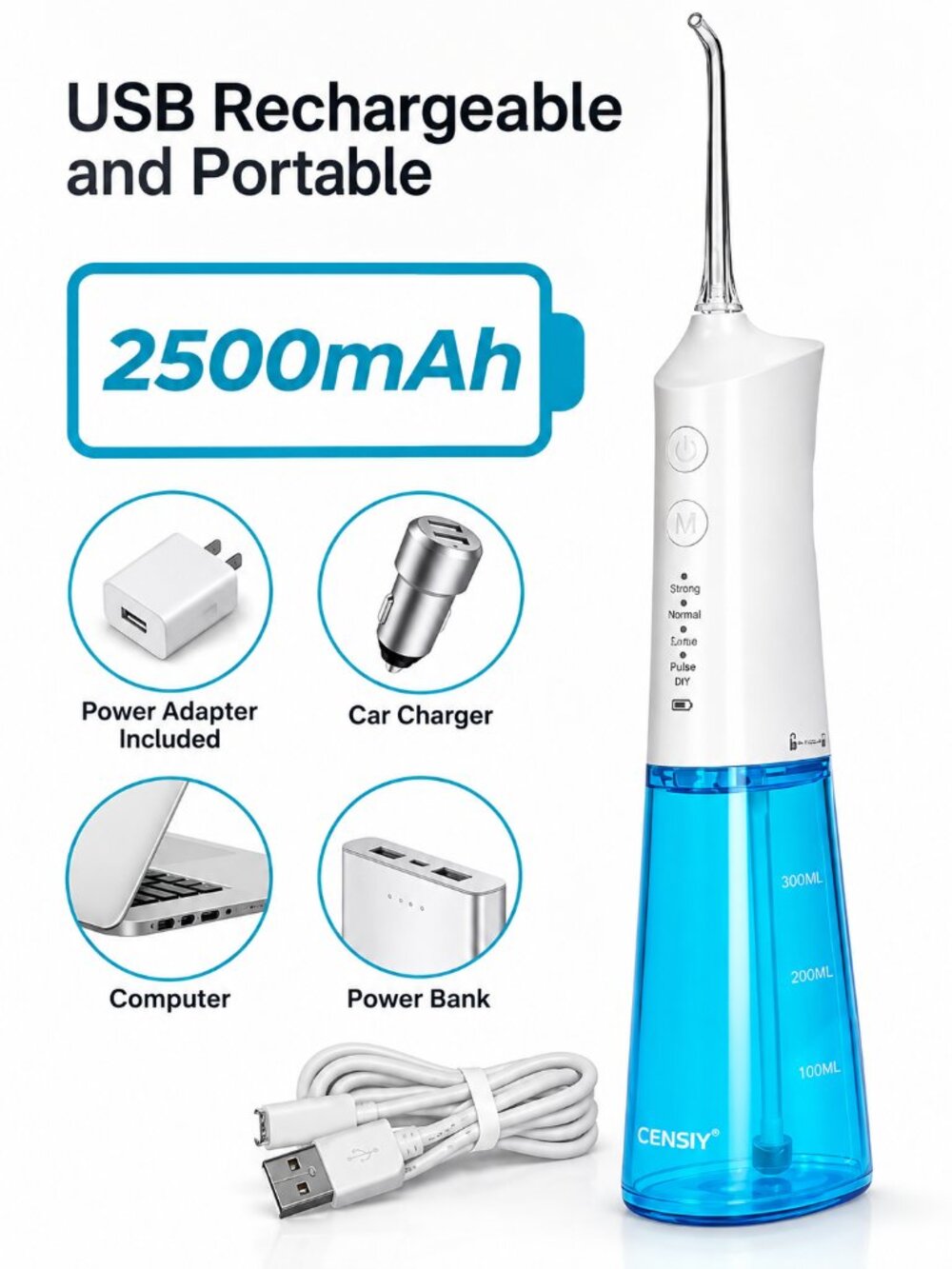 Censiy PF3 Cordless Water Flosser Portable Oral Irrigator White Sealed New
